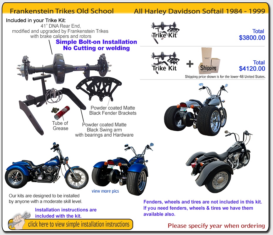 Trike kit for Harley Davidson Softail Frankenstein Trike Kit